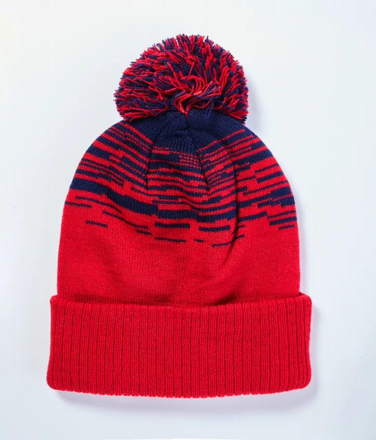 Visuel BONNET ADULTE ROUGE / BLEU AVEC POMPON
