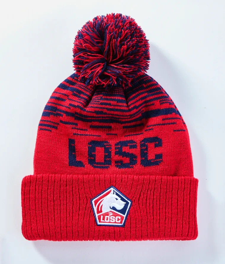 Visuel BONNET ADULTE ROUGE / BLEU AVEC POMPON